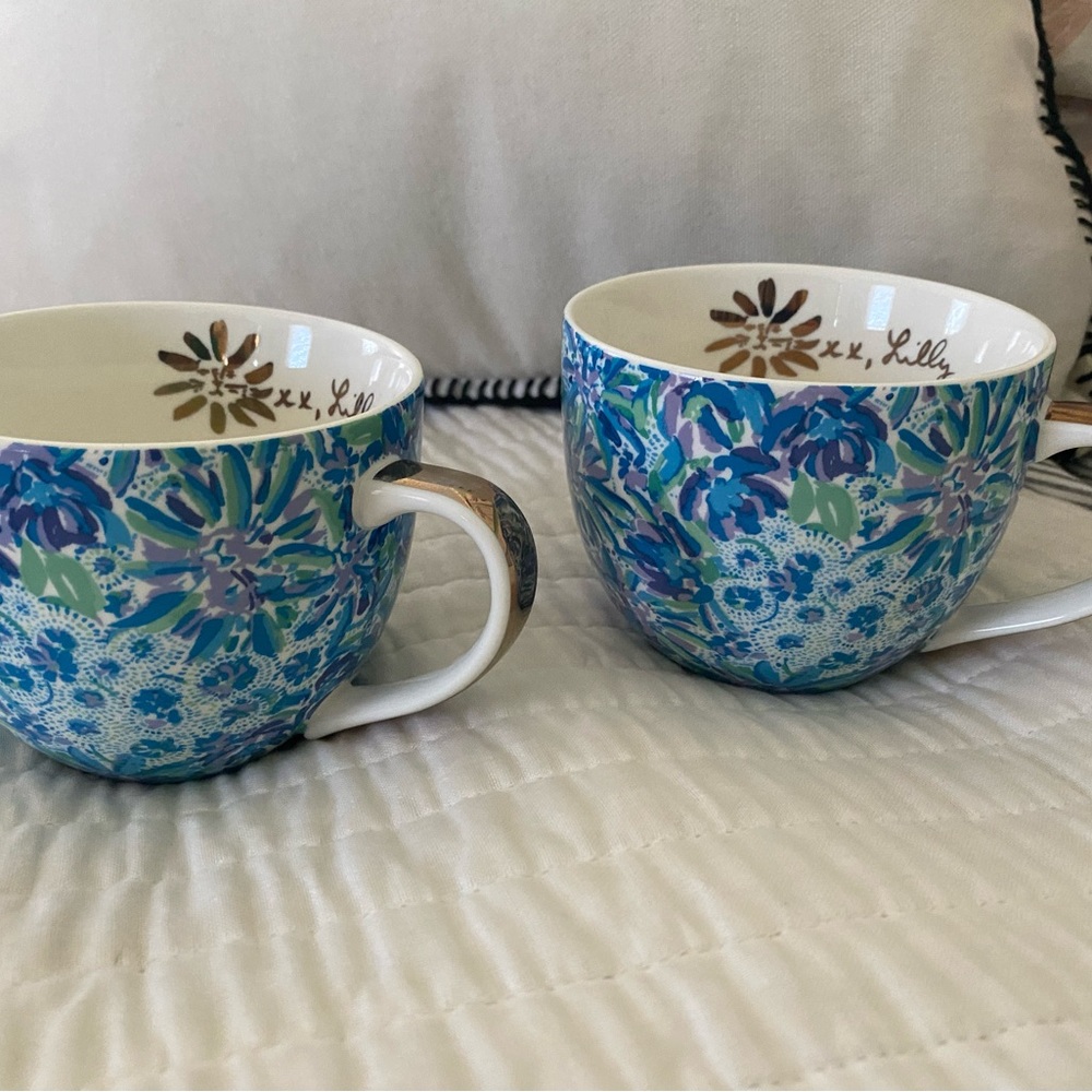 Lily Pulitzer pair Floral Blue and White Mugs